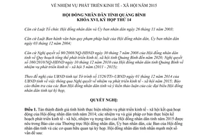 Nghị quyết 95/2014/NQ-HĐND phát triển kinh tế xã hội 2015 Quảng Bình