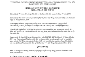 Nghị quyết 102/2014/NQ-HĐND Chương trình xây dựng nghị quyết hoạt động giám sát Quảng Bình 2015