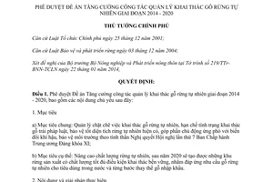 Quyết định 2242/QĐ-TTg 2014 Tăng cường công tác quản lý khai thác gỗ rừng tự nhiên 2014 2020