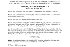 Nghị quyết 141/2014/NQ-HĐND quản lý Đội Tuyên truyền lưu động Đội Nghệ thuật quần chúng Quảng Nam