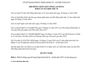 Nghị quyết 25/2014/NQ-HĐND kế hoạch phát triển kinh tế xã hội 2015 Cao Bằng