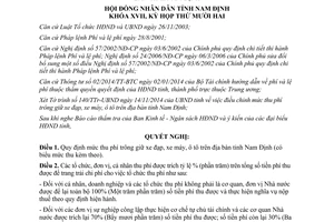 Nghị quyết 20/2014/NQ-HĐND quy định mức thu phí trông giữ xe đạp xe máy ô tô Nam Định