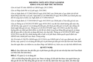 Nghị quyết 21/2014/NQ-HĐND quy định mức thu phí đấu giá phí tham gia đấu giá tài sản Nam Định