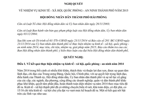 Nghị quyết 31/2014/NQ-HĐND nhiệm vụ kinh tế  xã hội quốc phòng an ninh Hải Phòng
