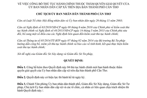 Quyết định 3706/QĐ-UBND năm 2014 thủ tục hành chính thuộc thẩm quyền Ủy ban nhân dân cấp xã thành phố Cần Thơ