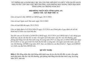 Nghị quyết 173/2014/NQ-HĐND thu hồi đất ngân sách nhà nước bồi thường giải phóng mặt bằng Long An