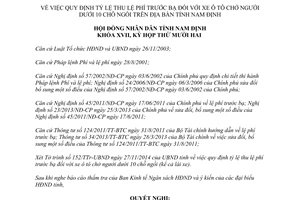 Nghị quyết 23/2014/NQ-HĐND tỷ lệ thu lệ phí trước bạ xe ô tô chở người dưới 10 chỗ ngồi Nam Định