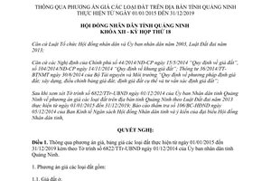 Nghị quyết 174/2014/NQ-HĐND thông qua phương án giá đất Quảng Ninh 2015 2019