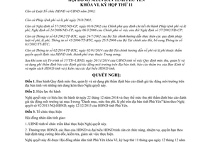 Nghị quyết 124/2014/NQ-HĐND mức thu sử dụng phí thẩm định báo cáo đánh giá tác động môi trường Phú Yên