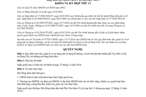 Nghị quyết 125/2014/NQ-HĐND mức thu quản lý sử dụng phí sử dụng lề đường vỉa hè Phú Yên