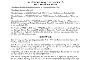 Nghị quyết 60/2014/NQ-HĐND Bảng giá đất 2015 2019 tỉnh Thái Nguyên