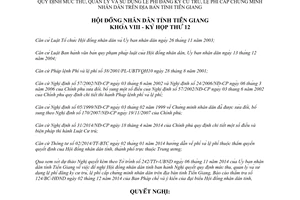 Nghị quyết 103/2014/NQ-HĐND thu lệ phí́ đăng ký cư trú cấp chứng minh nhân dân Tiền Giang