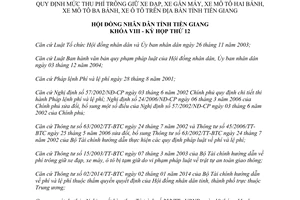 Nghị quyết 95/2014/NQ-HĐND thu phí trông giữ xe đạp gắn máy mô tô hai bánh ba bánh ô tô Tiền Giang