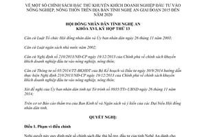 Nghị quyết 148/2014/NQ-HĐND chính sách khuyến khích doanh nghiệp đầu tư vào nông nghiệp tỉnh Nghệ An 2015-2020