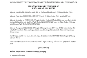 Nghị quyết 149/2014/NQ-HĐND quy định mức thu và chế độ quản lý phí chợ tỉnh Nghệ An