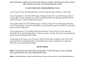 Quyết định 46/2014/QĐ-UBND nghi lễ đối ngoại đón tiếp khách nước ngoài đến thăm làm việc tại thành phố Đà Nẵng