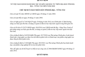 Quyết định 2725/QĐ-UBND 2014 Danh mục dự án kêu gọi đầu tư Bà Rịa Vũng Tàu đến 2020
