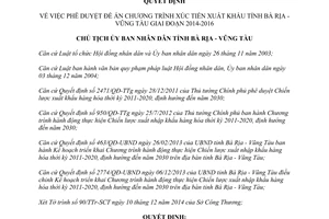 Quyết định 2729/QĐ-UBND 2014 Chương trình xúc tiến xuất khẩu Bà Rịa Vũng Tàu 2014 2016