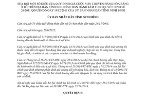 Quyết định 36/2014/QĐ-UBND giá cước vận chuyển hàng hóa bằng ô tô Ninh Bình