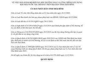 Quyết định 30/2014/QĐ-UBND đơn giá bồi thường nhà công trình xây dựng khi Nhà nước thu hồi đất Thái Bình
