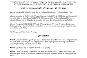 Quyết định 3721/QĐ-UBND 2014 thủ tục hành chính thuộc thẩm quyền Ủy ban nhân dân quận huyện thành phố Cần Thơ