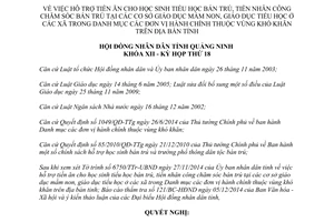 Nghị quyết 183/2014/NQ-HĐND hỗ trợ tiền ăn học sinh tiểu học bán trú vùng khó khăn Quảng Ninh