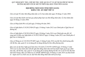 Nghị quyết 96/2014/NQ-HĐND mức thu nộp quản lý sử dụng phí sử dụng đường bộ xe mô tô Tiền Giang