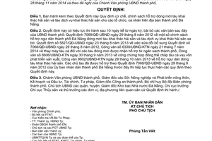 Quyết định 47/2014/QĐ-UBND hỗ trợ đóng mới tàu khai thác hải sản tàu dịch vụ Đà Nẵng