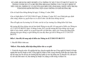 Thông tư 72/2014/TT-BGTVT sửa đổi tiêu chuẩn quyền hạn lãnh đạo nhân viên Trung tâm đăng kiểm giao thông cơ giới