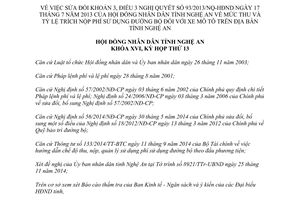 Nghị quyết 150/2014/NQ-HĐND sửa đổi 93/2013/NQ-HĐND mức thu tỷ lệ trích nộp phí sử dụng đường bộ mô tô Nghệ An