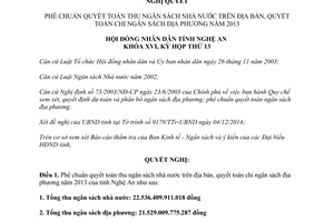 Nghị quyết 144/2014/NQ-HĐND phê chuẩn quyết toán thu ngân sách nhà nước Nghệ An 2013