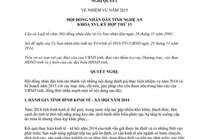 Nghị quyết 143/2014/NQ-HĐND nhiệm vụ năm 2015  tỉnh Nghệ An