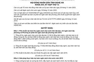 Nghị quyết 145/2014/NQ-HĐND dự toán thu ngân sách nhà nước tỉnh Nghệ An chi phân bổ ngân sách địa phương 2015