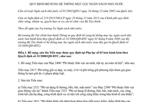 Thông tư 192/2014/TT-BTC bổ sung hệ thống mục lục ngân sách Nhà nước