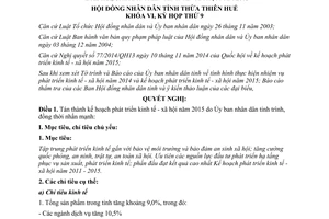 Nghị quyết 12/2014/NQ-HĐND kế hoạch phát triển kinh tế xã hội năm 2015 Thừa Thiên Huế