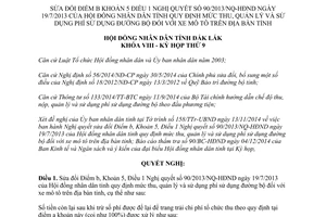 Nghị quyết 144/2014/NQ-HĐND sửa đổi 90/2013/NQ-HĐND phí sử dụng đường bộ xe mô tô Đắk Lắk