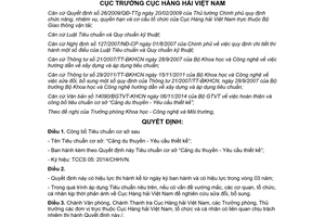 Quyết định 1247/QĐ-CHHVN 2014 công bố tiêu chuẩn cơ sở Cảng du thuyền Yêu cầu thiết kế