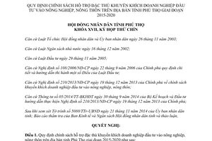 Nghị quyết 15/2014/NQ-HĐND khuyến khích doanh nghiệp đầu tư vào nông nghiệp nông thôn tỉnh Phú Thọ
