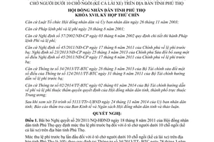 Nghị quyết 14/NQ-HĐND 2014 bãi bỏ Nghị quyết 20/2011/NQ-HĐND mức thu lệ phí trước bạ ô tô Phú Thọ