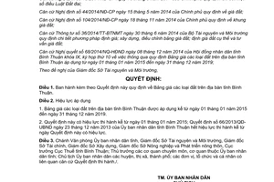 Quyết định 59/2014/QĐ-UBND Bảng giá các loại đất Bình Thuận 2015 2019