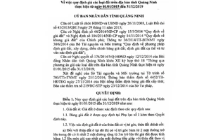 Quyết định 3238/QĐ-UBND 2014 giá đất Quảng Ninh 2015 2019
