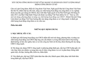 Hướng dẫn 1931/HD-TLĐ 2014 đánh giá chất lượng hoạt động xây dựng công đoàn cơ sở vững mạnh