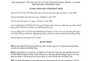 Quyết định 37/2014/QĐ-UBND sử dụng quỹ quốc phòng an ninh trên địa bàn tỉnh Đồng Tháp