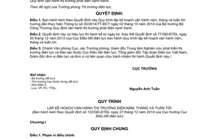 Quyết định 122/QĐ-ĐTĐL 2014 Quy trình lập kế hoạch vận hành năm tháng tuần tới Cục trưởng Cục Điều tiết điện lực