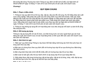 Thông tư 60/2014/TT-BCT hướng dẫn 94/2012/NĐ-CP sản xuất kinh doanh rượu