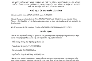 Quyết định 4429/QĐ-UBND khối lượng giá trị tài sản giao nhận lưới điện hạ áp nông thôn Bình Định 2014