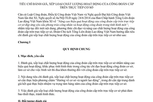 Hướng dẫn 1932/HD-TLĐ 2014 đánh giá xếp loại chất lượng hoạt động công đoàn cấp trên trực tiếp cơ sở