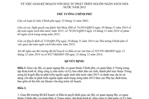 Quyết định 2375/QĐ-TTg 2014 giao kế hoạch vốn đầu tư phát triển nguồn ngân sách nhà nước 2015