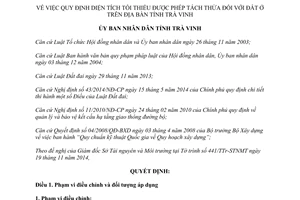 Quyết định 42/2014/QĐ-UBND diện tích tối thiểu được phép tách thửa đất ở Trà Vinh