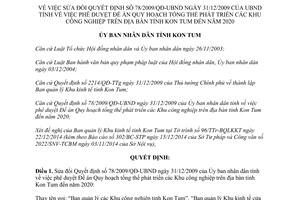 Quyết định 76/2014/QĐ-UBND sửa đổi Quyết định 78/2009/QĐ-UBND Khu công nghiệp tỉnh Kon Tum đến năm 2020